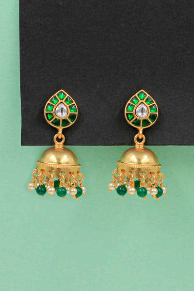 Green onyx and pearl jhumkas
