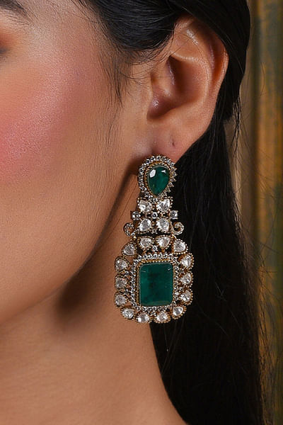 Green onyx and polki earrings