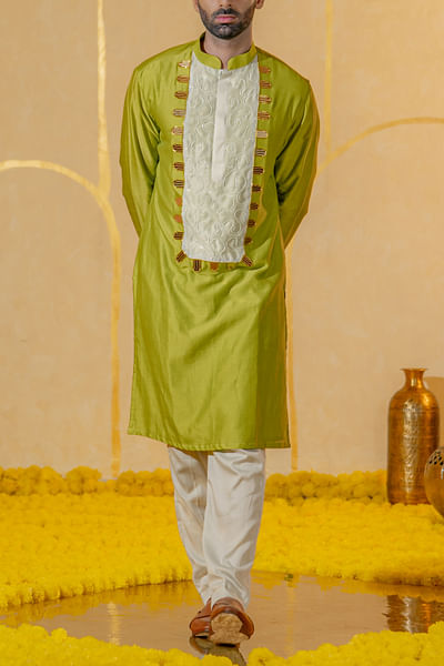 Green peatchwork kurta set
