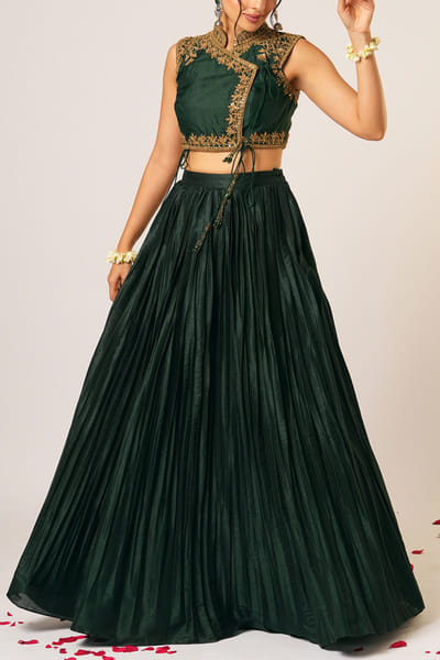 Green pleated lehenga set