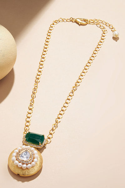 Green polki and emerald chain necklace