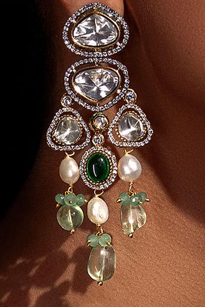 Green polki dangler earrings