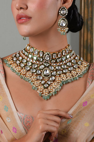 Green polki enamelled necklace set