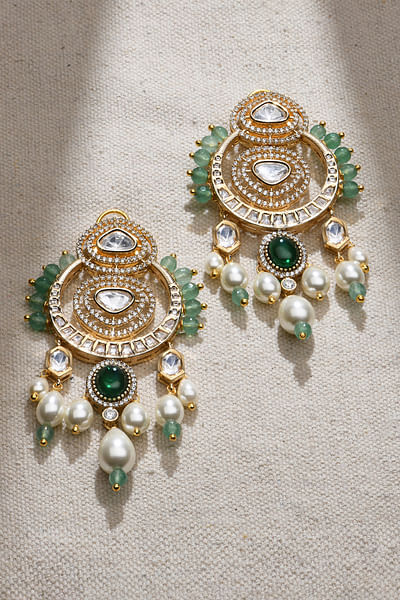 Green polki kundan chandbalis
