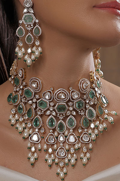 Green polki necklace set