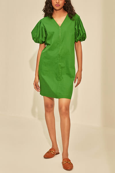 Green poplin short dress