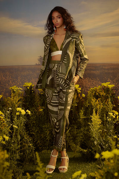 Green printed embroidered bralette and pant
