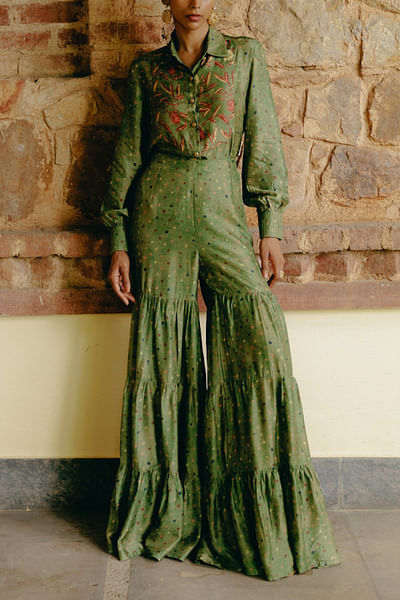 Green printed sharara set