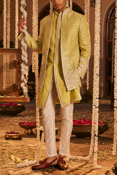 Green resham embroidery jacket set