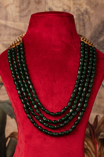 Green semi-precious stone bead layered necklace