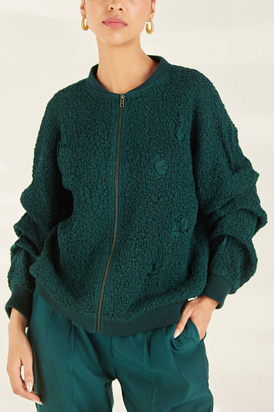 Green smocked bomber jacket