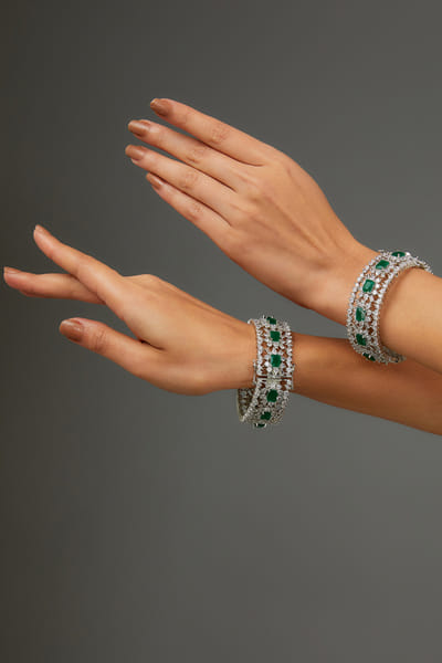 Zevar By Geeta Green stone and faux diamond kada bangles ZEVMAY24D2006