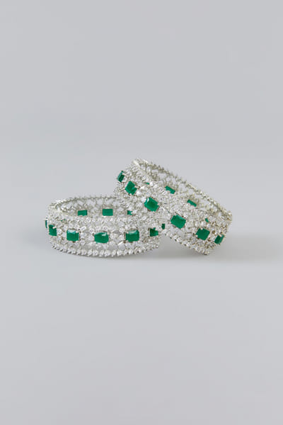 Zevar By Geeta Green stone and faux diamond kada bangles ZEVMAY24D2006