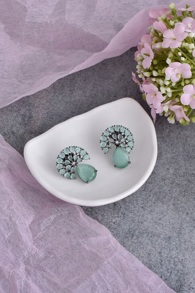 Green stone embellished earrings