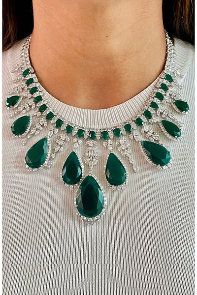 Green Swarovski and emerald necklace set