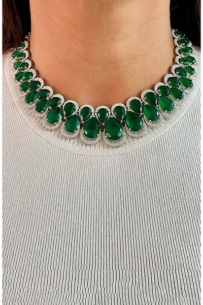 Green Swarovski crystal and diamond necklace