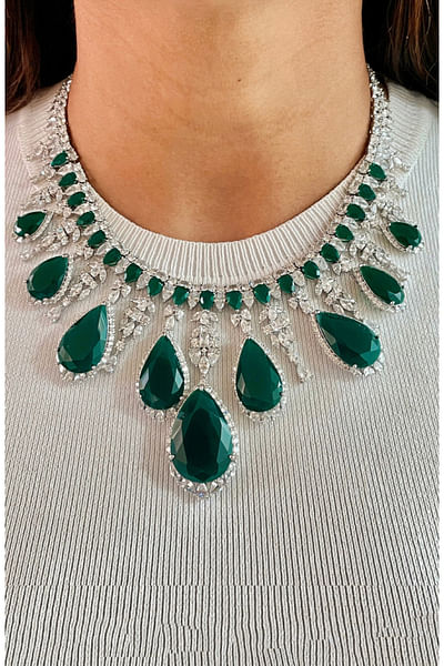 Green Swarovski diamond and emerald necklace
