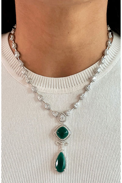 Green Swarovski diamond necklace set