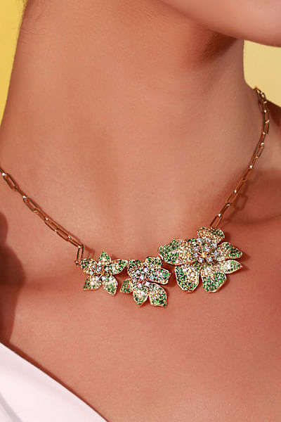 Green tsavorite and sapphire pendant necklace