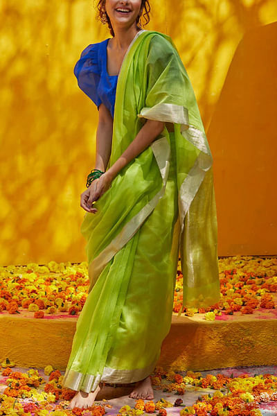 Green zari handwoven sari