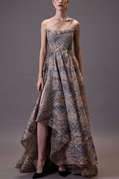 Grey and beige scallop printed gown