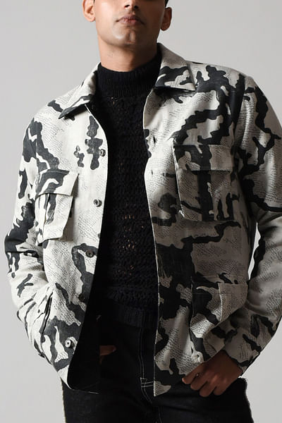 Grey and black camo printed reversible jacket