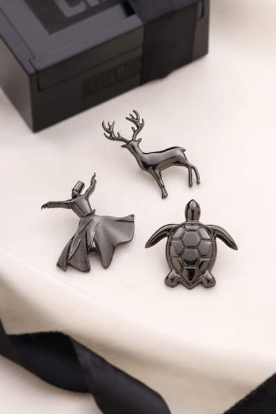 Grey animal and human brooch gift set