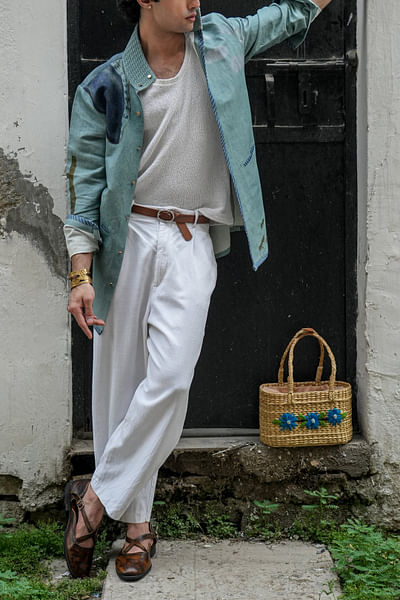 Grey cotton linen overshirt set