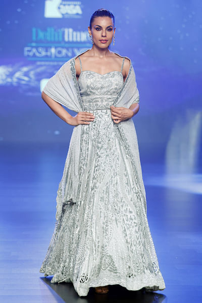 Grey cutdana embroidered lehenga set