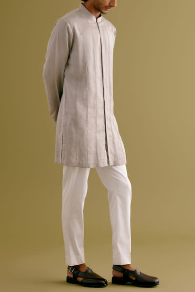 Devnaagri Grey dori embroidered front open kurta set DEVDEC24D11877