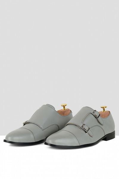 Grey double strap monk shoes