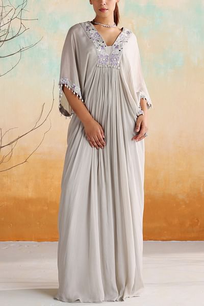 Grey draped embellished kaftan