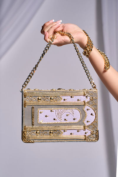 Grey embellished crossbody sling bag
