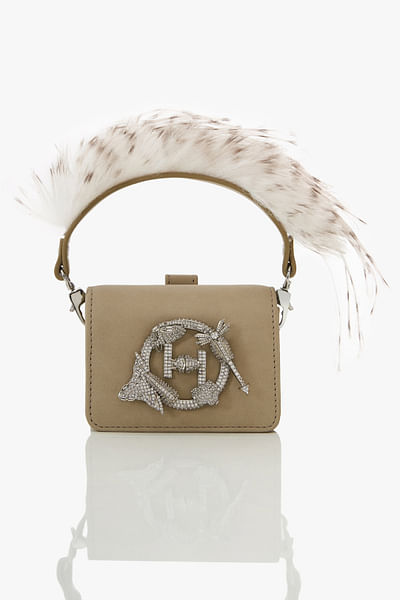 Grey feather embellished nano bag