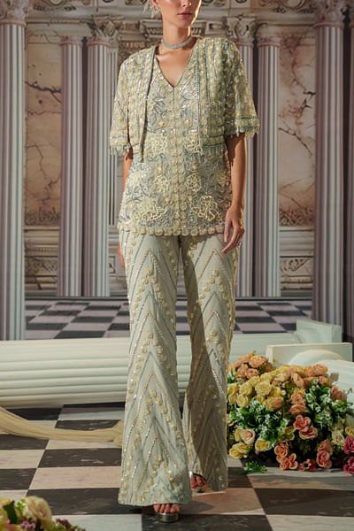 Grey floral embroidered co-ords