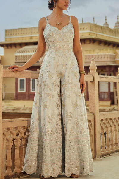 Grey floral embroidered jumpsuit