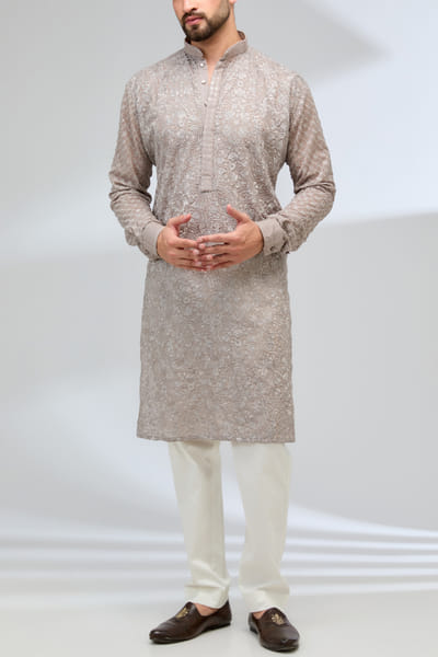 Grey floral embroidered kurta set