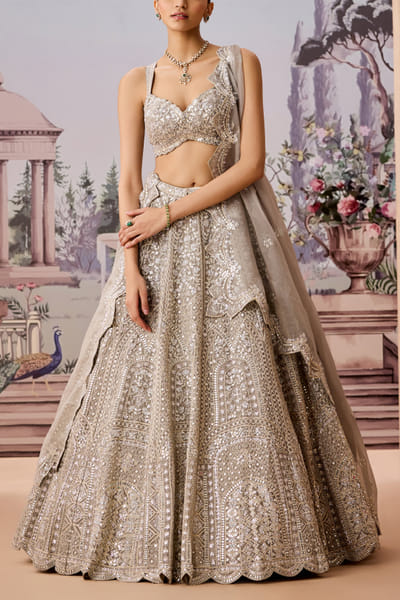 Grey floral embroidered lehenga set