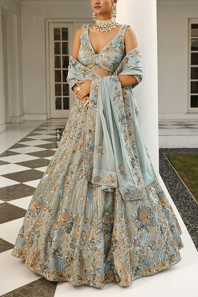 Grey floral embroidered lehenga set