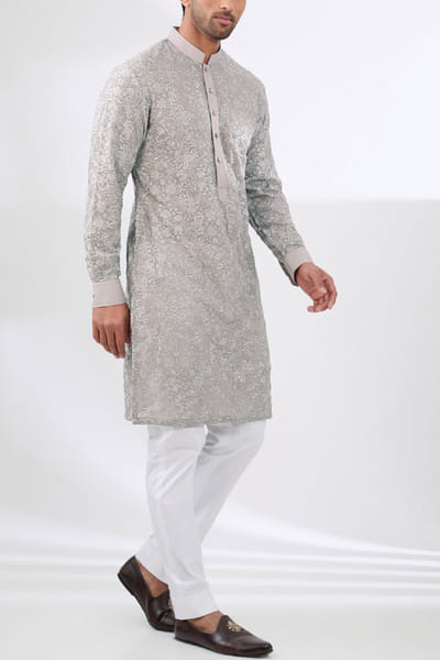 Grey floral embroidery kurta set