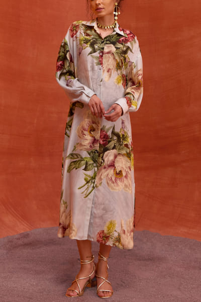 Kalista Grey floral printed shirt dress KTAMAY24D112