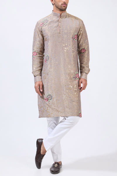 Grey floral zari embroidery kurta set