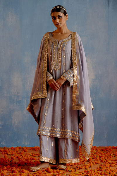 Grey gota and mukaish work kurta set