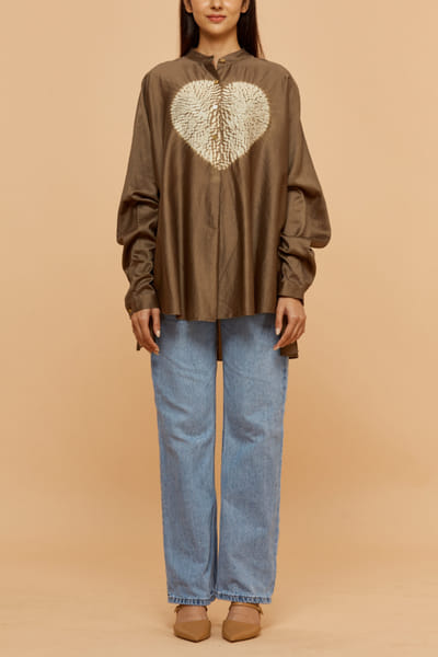 Grey heart shibori dyed asymmetrical top