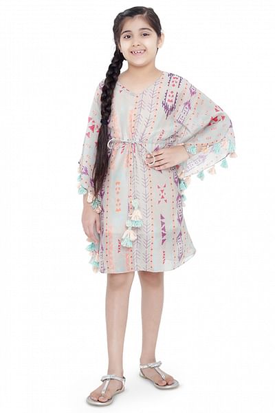 Grey ikat geometric printed kaftan