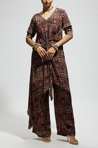 Grey jaal printed tunic set