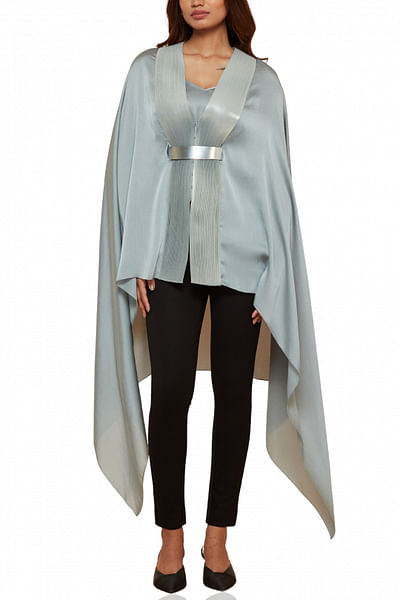 Grey metallic pleated draped cape