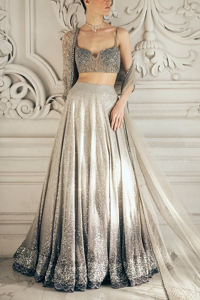 Grey ombre sequin lehenga set