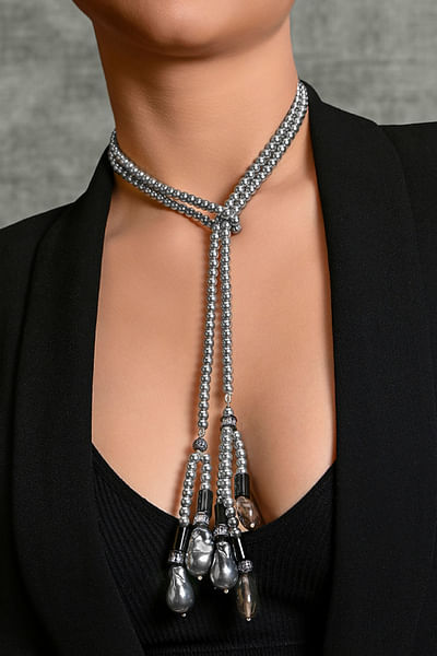 Grey pearl layered necklace
