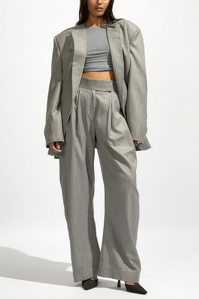 Grey pinstriped oversized blazer set